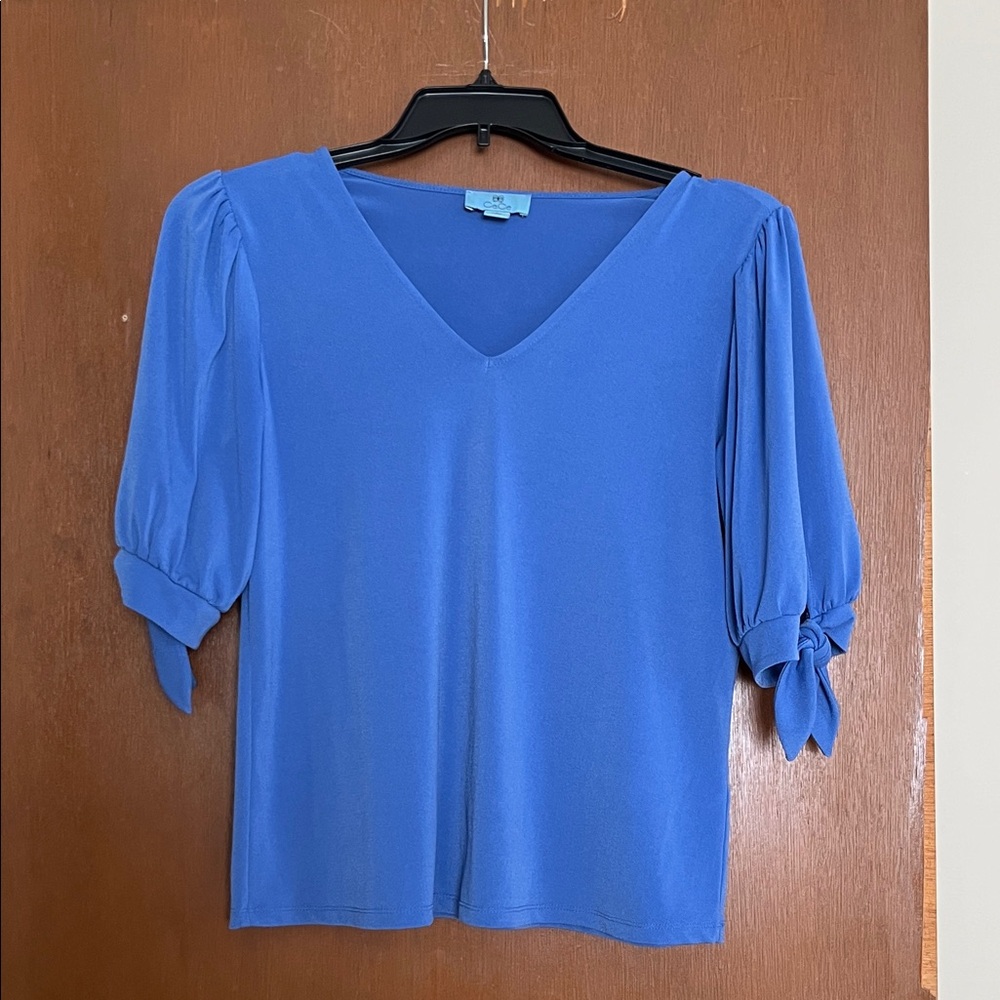 CeCe Royal Blue V-Neck Blouse with Tie Sleeves